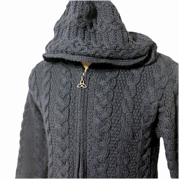 Aran Crafts $199 Fisher Sweater Cable Knit Merino Wool Celtic Zip Cardigan S - Picture 1 of 7